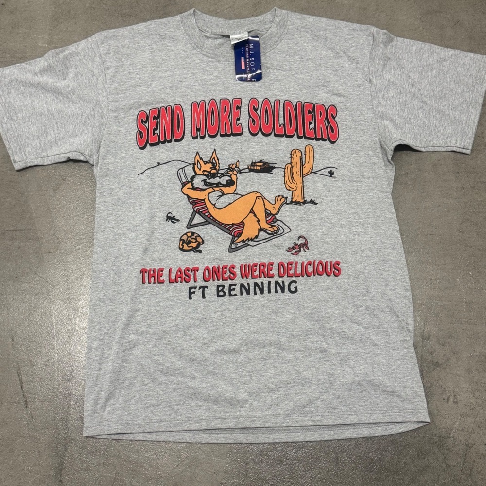 Vintage MJ Soffe Fort Benning Send More Soldiers T-Shirt Gray 1997 USA Large